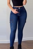 Autumn Blue High Waist Fitting Jeans with Pockets