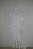 Autumn White Knitting Side Slit Sleeveless Casual Dress