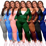 Fall Plus Size Casaul Green Solid Hoodies And Pant Tracksuit