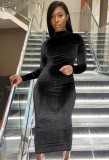 Fall Elegant Black Long Sleeve Long Maxi Dress