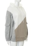 Fall Casual Colors Patchwork Oversize Hoodies with Pocket Sleeve