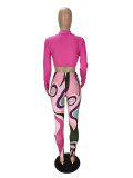 Autumn Rose Knotted Crop Top and Print Legging Set