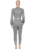 Fall Sexy White Frint Tie-knotted Long Sleeve Crop Top and Skinny Pants Set