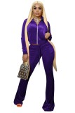 Fall Casual Purple Crop Top And Pants 2 Piece Velvet Tracksuit