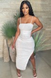 Summer Sexy White Strap Slit Dress