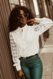 Fall White Hollow Out Lace Stand Collar Long Sleeve Shirt