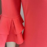 Fall Sexy Red Off Shoulder Ruffles Long Fishtail Dress