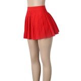 Fall Sexy Red Midi Pleated Skirt