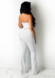 Summer Sexy White Strapless Pleated Top And Pant Set