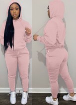 Winter Casual Pink Kangaroo Pocket Langarm Hoodies und Hose Set