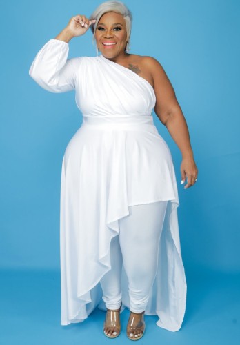 Fall Plus Size Sexy White One Sleeve Irregular Dress