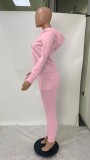 Winter Casual Pink Kangaroo Pocket Long Sleeve Hoodies And Pant Set