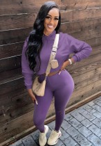 Fall Basic Style Purple Hoodies And Pant 2 Piece Set