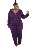 Fall Plus Size Casual Purple Long Sleeve Hoodies And Pant Set