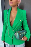 Fall Sexy Green Double-breasted Career Blazer