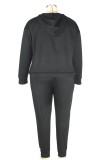 Fall Plus Size Casual Black Zipper Hoode Two Piece Tracksuits