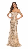 Summer Formal Golden Sequin Off Shoulder Long Evening Dress