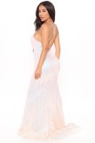 Summer Formal White Sequins Strap Evening Dress