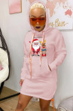 Santa Claus Print Pink Christmas Hoody Dress