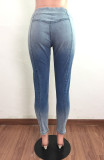 Winter Blue Gradient Zippers High Waist Fitting Jeans