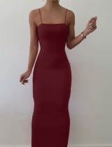 Summer Red Slim Straps Long Fitting Dress