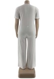 Summer White Short Sleeves Casual Loose Jumpsuit with Pockets