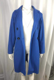 Winter Blue Turndown Collar Slim Long Jacket Coat with Pocket