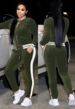 Winter Striped Green Velour Tracksuit