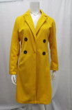 Winter Yellow Turndown Collar Slim Long Jacket Coat with Pocket