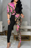 Autumn Classic Print Retro Knotted Blouse and Pants Set
