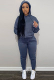 Winter Blue Long Sleeve Hooded Sweatsuit with Pocket