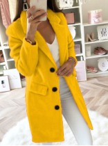 Cappotto lungo giacca slim con colletto alla rovescia giallo invernale con tasca