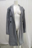 Winter Grey Turndown Collar Slim Long Jacket Coat with Pocket