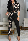 Autumn Classic Print Retro Knotted Blouse and Pants Set