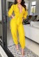 Autumn Sexy Deep-V Yellow Jumpsuit with Belt