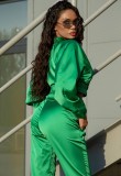 Winter Green Blank Cropped Top and Pants Tracksuit