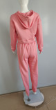 Winter Pink Crop Top and Pants Hooded Sweatsuit with Pockets