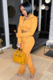 Autumn Orange Cropped Top and Pants Hooded Tracksuit