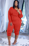 Autumn Casual Red Stacked Jumpsuit with Pockets