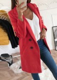 Manteau d'hiver rouge à col rabattu et veste longue et mince avec poche