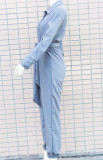 Autumn Sexy Deep-V Grey Jumpsuit with Belt