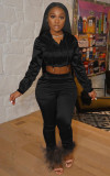 Autumn Black Hoodies Cropped Top and Pants Long Sleeve Tracksuit
