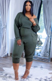 Autumn Casual Green Stacked Jumpsuit with Pockets