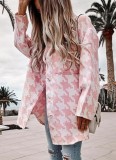Autumn Print Pink Long Blouse with Pockets