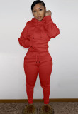 Winter Red Long Sleeve Hooded Sweatsuit with Pocket