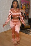Autumn Pink Hoodies Cropped Top and Pants Long Sleeve Tracksuit