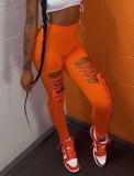 Summer Sexy Orange Lace-Up High Waist Leggings
