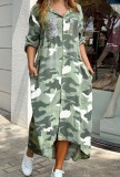 Autumn Casual Camo Print Long Blouse Dress with Sequin Pockets