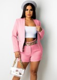 Autumn Elegant Office Pink Blazer and Shorts 2 Piece Suit