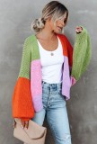 Winter Contrast Color Puff Sleeve Sweater Cardigans